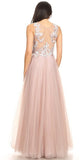 Illusion Bodice Appliqued Mauve Long Prom Dress