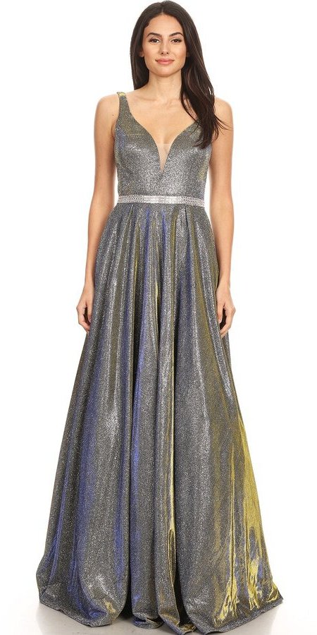 Embellished Waist Long Prom Dress Royal Blue with Pockets