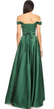 Hunter Green Off-Shoulder Long Prom Dress with Pockets