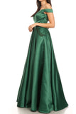 Hunter Green Off-Shoulder Long Prom Dress with Pockets