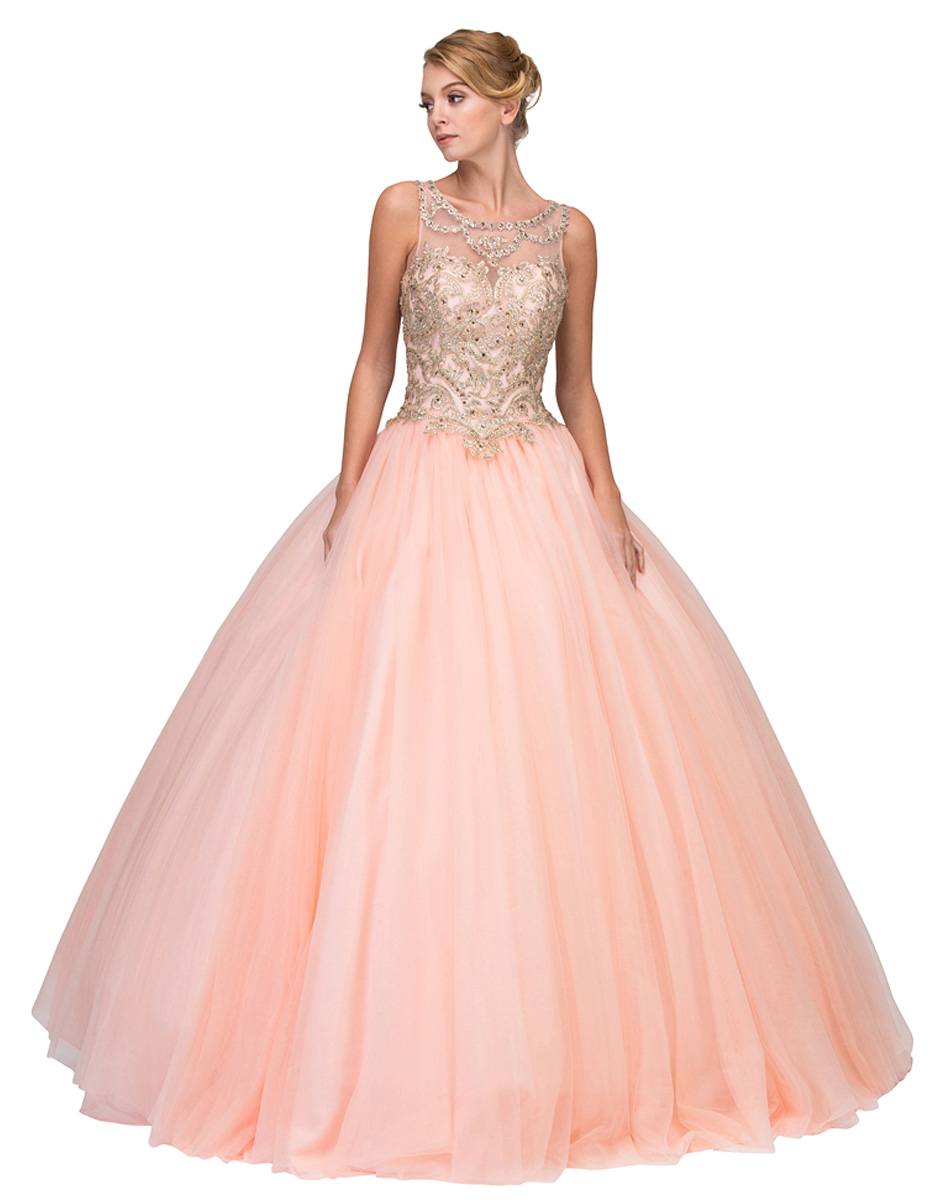 Cut-Out Back Embroidered Quinceanera Dress Blush
