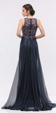 Eureka Fashion 3335 Illusion Sequins Prom Gown Sleeveless with Sheer Train Navy Blue