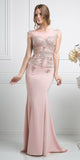 Cinderella Divine 35 Illusion Bateau Neck Embroidered Bodice Blush Floor Length Prom Dress