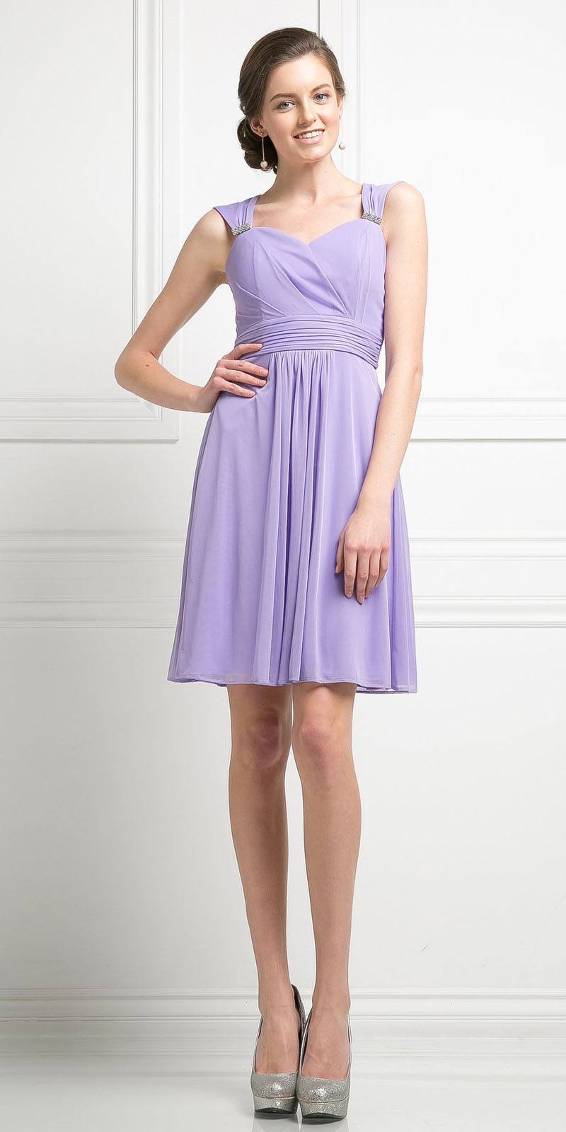 Cinderella Divine 3832 Lavender Chiffon Thick Strap Sweetheart Neckline Short Cocktail Dress