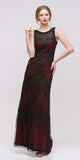 Black/Red Satin and Corded Lace Long Column Dress Formal