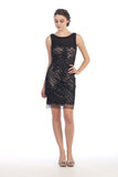 Bodycon Corded Lace Sleeveless Short Cocktail Dress Black/Blush