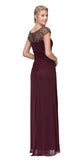 Beaded Long Formal Dress Ruched Back Burgundy