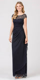Beaded Long Formal Dress Ruched Back Navy Blue