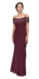 Cold-Shoulder Beaded Long Formal Dress Burgundy