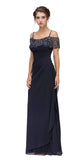 Cold-Shoulder Beaded Long Formal Dress Navy Blue