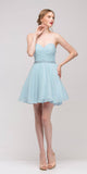 Baby Blue Strapless Embellished Waist Short Homecoming Dress