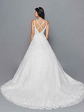 DeKlaire Bridal 417 Spaghetti Straps V-Neckline Open Back A-Line Wedding Dress With Beaded Embroidery Applique
