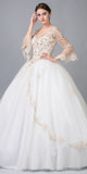 Ivory/Gold Appliqued Long Quinceanera Dress with Bell Sleeves