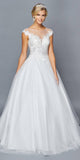 DeKlaire Bridal 425 Illusion Boat Neckline Cap Sleeve A-Line Court Train Wedding Dress Lace Sequins Applique.