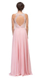 Blush Beaded Floor Length Formal Dress Cut-Out Back