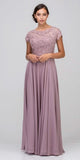 Eureka Fashion 4909 Mauve Short Sleeves Applique Bodice A-Line Long Formal Dress