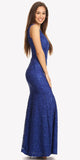 Lace Mermaid Evening Gown V-Neck with Mesh Panel Royal Blue