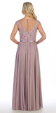 Celavie 5016 - Floor Length A Line Mocha Evening Dress Cap Sleeve Chiffon
