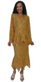 Hosanna 5084 Plus Size 3 Piece Set Gold Tea Length Dress