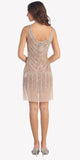 Beige Fully Beaded Cocktail Dress Scoop Neckline