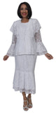 Hosanna 5291 Modest Tea Length Lace 3 Piece Dress Set White