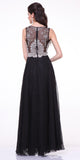 Cinderella Divine 56 Black Bateau Illusion Neckline Embellished Bodice Sleeveless Prom Gown