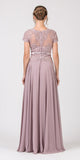 Lace Bodice A-Line Long Formal Dress Short Sleeves Mocha