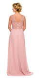 Floor Length Dusty Rose Chiffon Formal Gown Cap Sleeve Bateau Neck
