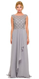 Floor Length Silver Chiffon Formal Gown Cap Sleeve Bateau Neck