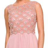 Floor Length Dusty Rose Chiffon Formal Gown Cap Sleeve Bateau Neck