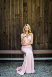Plunging V-Neck Floor Length Mermaid Prom Dress Blush
