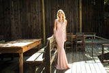 Plunging V-Neck Floor Length Mermaid Prom Dress Blush