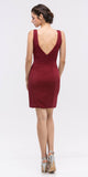 Burgundy Bodycon Short Cocktail Dress V-Neckline with Sheer Inset