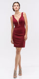 Burgundy Bodycon Short Cocktail Dress V-Neckline with Sheer Inset