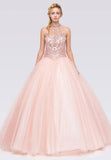 Blush Embellished Bodice Close Neckline Halter Quinceanera Dress