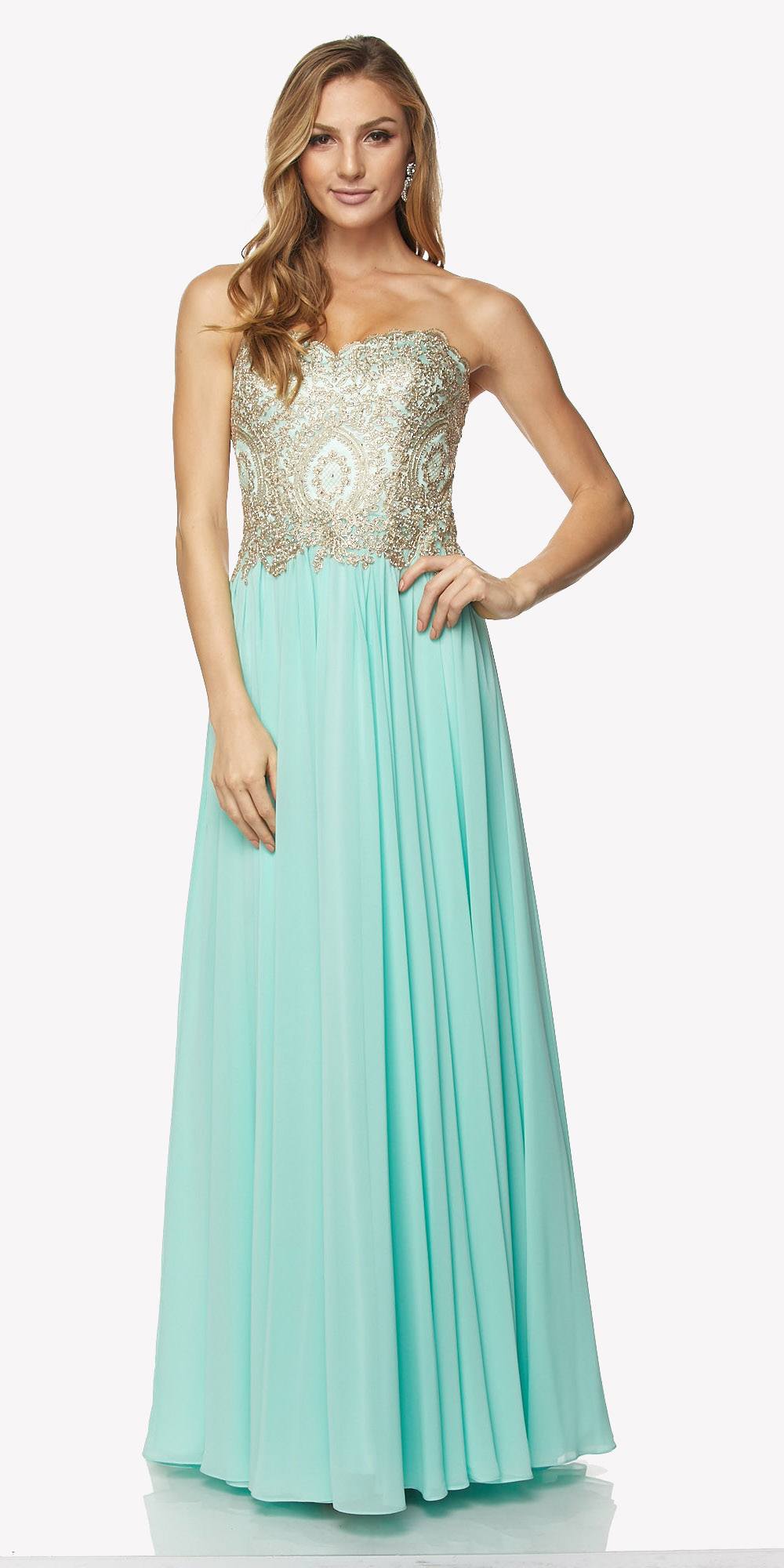 Light Jade Embroidered Bodice Long Formal Dress Lace Up Back