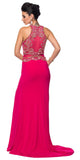 Juliet 617 Embellished Bodice Sheer Midriff Evening Gown Fuchsia