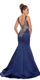 Juliet 623 Midnight Blue Trumpet Style Prom Gown with Applique Beading