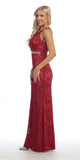 Halter Jeweled Neck and Waist Fit and Flare Lace Prom Gown Wine