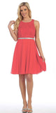 Celavie 6253 Scoop Neck Lace Top Knee-Length Cocktail Dress Coral