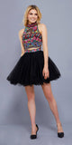 Black Embroidered Crop Top Two-Piece Homecoming Dress Keyhole Back