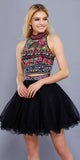 Black Embroidered Crop Top Two-Piece Homecoming Dress Keyhole Back
