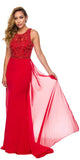 Juliet 628 Embellished Bodice Fit and Flare Prom Gown with Train Red