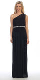 Celavie 6288 One Shoulder Rhinestones Waist Long Formal Dress Black