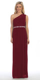 Celavie 6288 One Shoulder Rhinestones Waist Long Formal Dress Burgundy