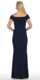 Celavie 6292 Navy Off Shoulder Evening Gown Appliqued Waist