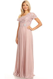 Celavie 6320L Mocha Short Sleeves Long Formal Dress Empire Waist