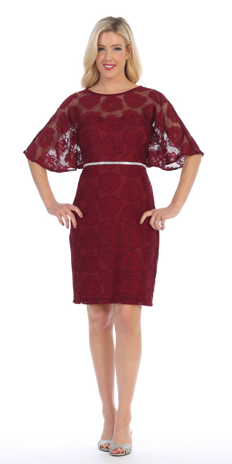 Burgundy Short Wedding Guest Dress with Flutter Sleeves