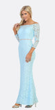 Celavie 6343L Off-Shoulder Long Sleeved Lace Formal Dress Baby Blue