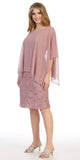 Celavie 6365 Short Lace Mauve Dress Semi-Formal With Poncho